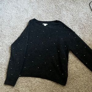 H&M Black Crewneck Sweater with Pearl Dots